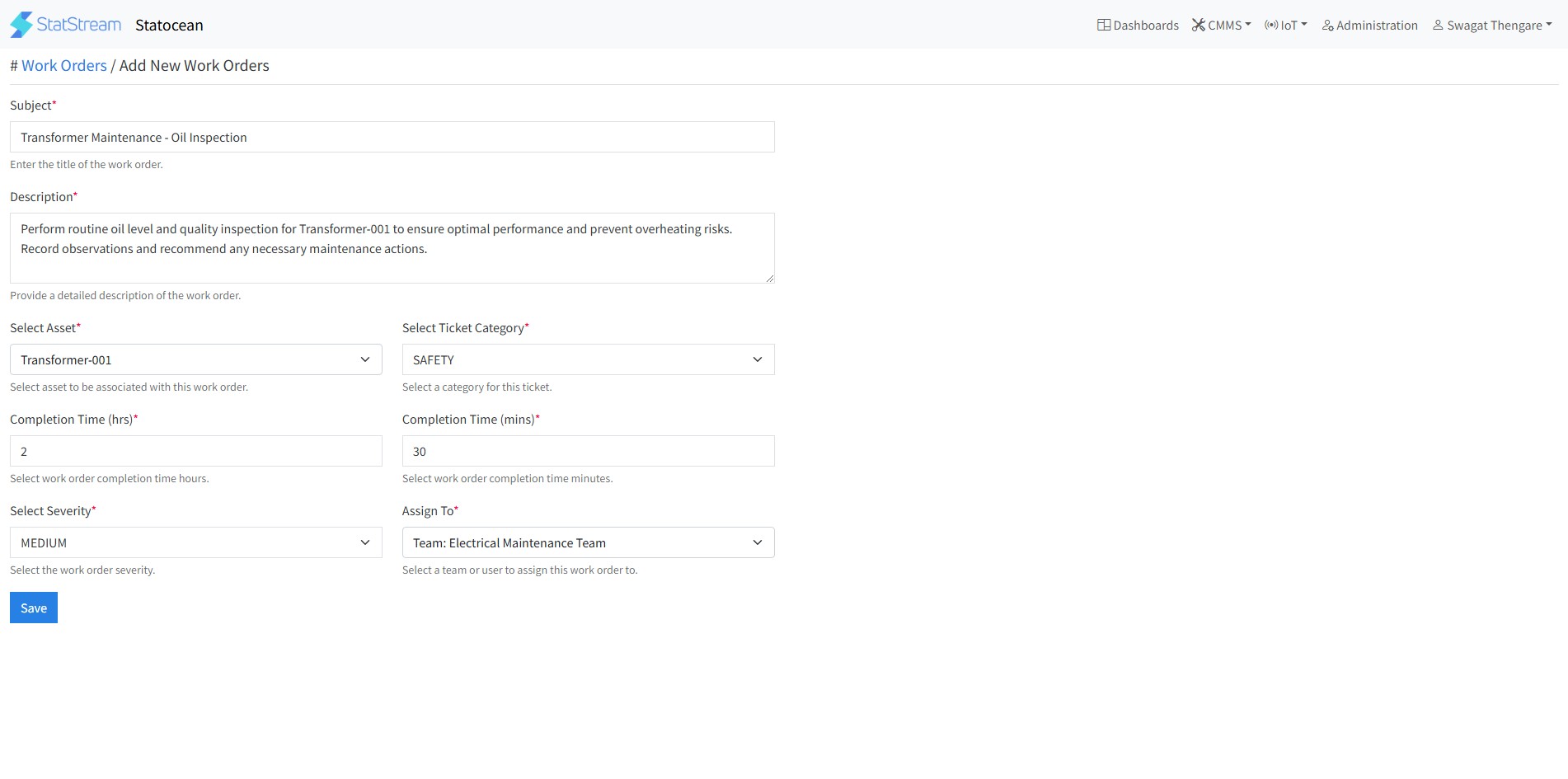 Create New Work Order